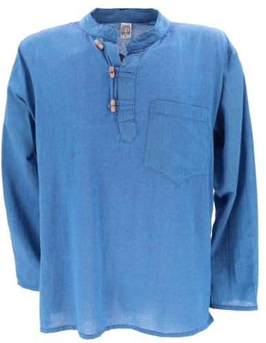 GURU SHOP Nepal fiskarskjorta, Goa hippie-skjorta, yogaskjorta, fritidsskjorta, män, Turkosblå, L