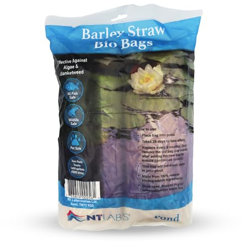 NT Labs Pond Barley Straw Bio Bags, Barley Straw Pouches, Controls Green Water in Ponds, Natural Blanketweed Control, Compostable Barley Straw Bag (Bio BagTwin Pack)