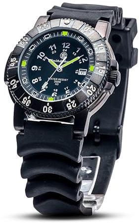 Smith & Wesson 357 Series Swiss Tritium H3 Tactical Military Watch, 20ATM Waterproof Men's Diver Tiempeice With Analog Display, 45mm Field Watch With Rubber Strap, Swiss Parts, Thailand Movement