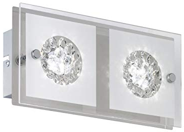 WOFI Wandleuchte, 2-flammig Reims 2 x LED / 4 W, 12 x 7 x 24 cm, 3000 k, 320 lm, Energieeffizenzklasse A+ Glas weiß mit Klarrand mit Glasapplikationen inklusive Schalter, chrom 4272.02.01.0000