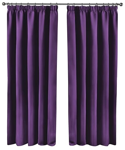 Emma Barclay Cali Curtains - Soft Plain Eyelet & Pencil Pleat Curtain Pair for Bedroom & Living Room (Purple, W 46 x L 72 (2 Panels), Pencil Pleat)