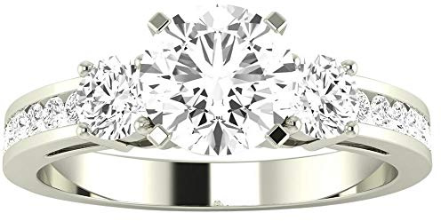 Houston Diamond District 1 to 5 Carat Round Channel Set 3 Three Stone Diamond Engagement Ring J I1 Clarity Center Stones 14K White Gold 1.1 Carat Natural Size-6