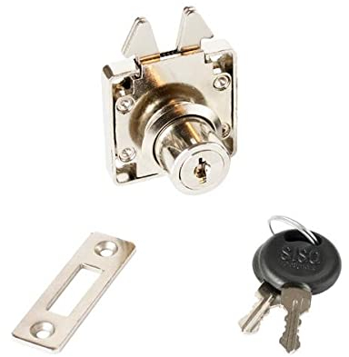 Gedotec Furniture lock cylinder roller shutter lock screw on lock set for sliding doors and roller shutters, nickel-plated steel, cabinet lock with backset: 25 mm, 1 piece, locks with key.