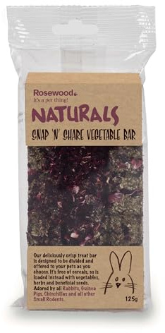 Rosewood Naturals Snap 'n' Share Vegetable Bar, Small Animal Treat for Rabbits, Guinea Pigs, Chinchillas, Degus, Hamsters, Gerbils, Mice and Rats, 125g