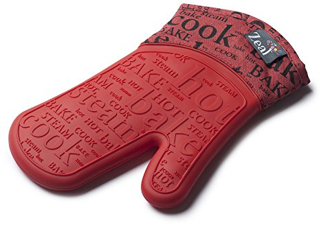 Zeal Silicone Heavy Duty Single Oven Mitt Glove, Red (29 cm Long) - Script