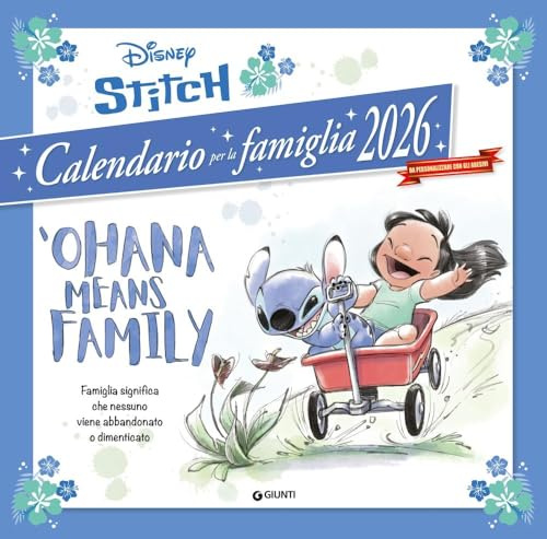 Calendario Stitch per la famiglia 2026 - 'Ohana means family da parete (30 x 30 cm)