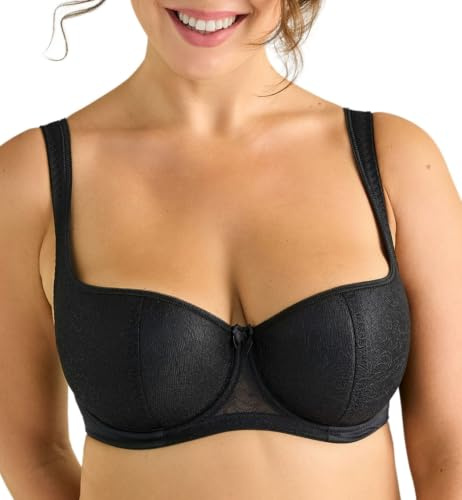 Rosme Women's Balconette Bra with Push Up Effect Plus Size Sexy Lace Demi Half Cup Bra Underwired Low Cut Mesh Bras Grand