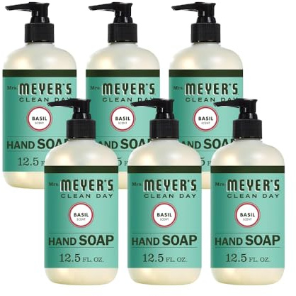 Mrs. Meyer's Clean Day Liquid Hand Soap, Cruelty Free and Biodegradable Hand Wash Made with Essential Oils, Basil Scent, 12.5 oz - Pack of 6