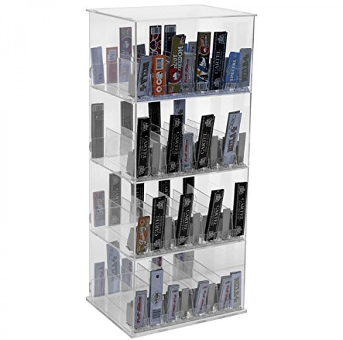DesignPlex Espositore in plexiglass trasparente porta cartine, sigarette, buste di trinciato, a 4 ripiani dotato di n° 32 spingipacchetto - Misure: 25x20x H60 cm