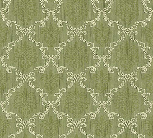 Architects Paper Textiltapete Tessuto Tapete mit Ornamenten barock 10,05 m x 0,53 m grün Made in Germany 956294 95629-4