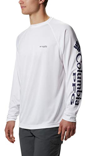 Columbia Herren Terminal Tackle Langarm-Shirt, Weißes Nachtschatten-Logo, Mittel