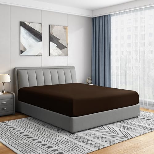 Cathay Home Luxury Wrinkle And Fade Resistant Double Brushed Ultra Soft Microfiber 14-inch Standard Pocket Single Fitted Sheet, Chocolate, Twin