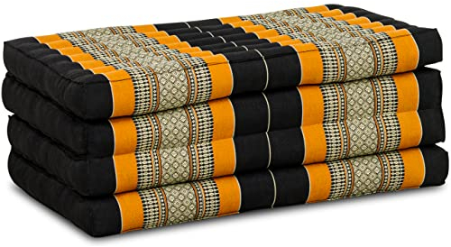 livasia Nachhaltige Klappmatratze aus Kapok - 200x80x8cm - Gästematratze, Faltbare Matratze für Van, ökologische Yogamatte, klappbares Gästebett, Liege für Garten und Balkon (Schwarz/Orange)