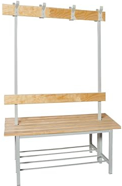 Simon Rack Banco Vestuario Madera Pino Barnizado Doble, 1000x1600x670 mm, Banco con Perchero, Estructura Acero, Desmontado, Simonlocker
