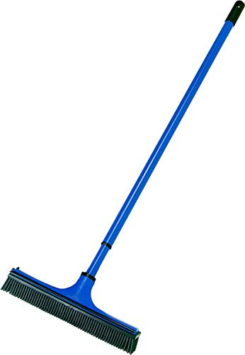 V7 Universal-Kehrbesen, V-Besen mit V-förmigen Borsten, Teleskop-Stiel und Gummilippe zum mühelosen Entfernen von (Tier-) Haaren, Staub, Schmutz, Wasser, blau