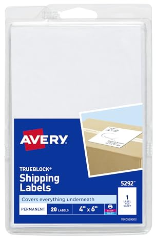 Avery Printable Shipping Labels, 4 x 6, White, 20 Blank Address Labels (05292)