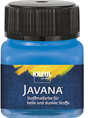 KREUL 90956 - Javana Stoffmalfarbe für helle und dunkle Stoffe, 20 ml Glas blau, brillante Farbe auf Wasserbasis, pastoser Charakter, zum Stempeln und Schablonieren, nach Fixierung waschecht