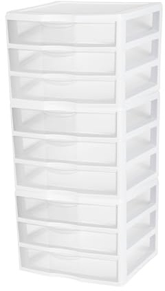 Sterilite 3-Pack Wide 3 Drawer Unit, Plastic Desktop Organizer with Clear Drawers, White Frame - Stackable Multi-Purpose Storage for Office Supplies, Craft Rooms, Classrooms and Home Organization