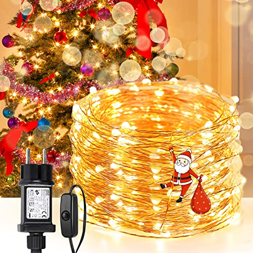 LE 10M LED Lichterkette aus Kupferdraht, 100 LEDs, Wasserdicht IP65, Strombetrieben mit Stecker, ideal für Weihnachtsdeko, Innen, Außen, Weihnachten Party usw. Warmweiß