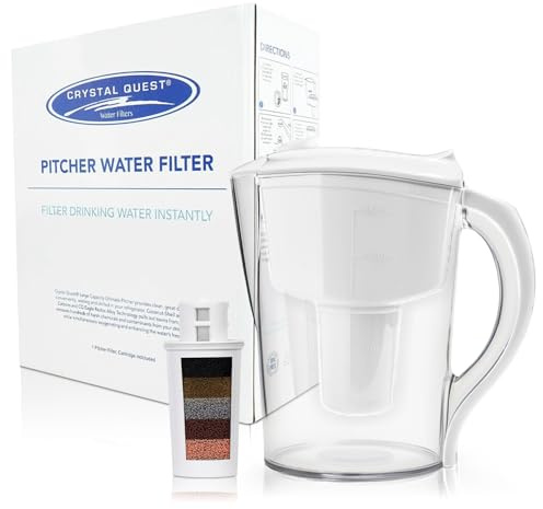 Crystal Quest Water Filter Pitcher - 12-Cup Capacity, 6-Stage Filtration, Includes 1 Long-Life Filter, BPA Free, Meets NSF Standard 42 - Filter Upto 2000 Gallons - Standard (Smart)/White