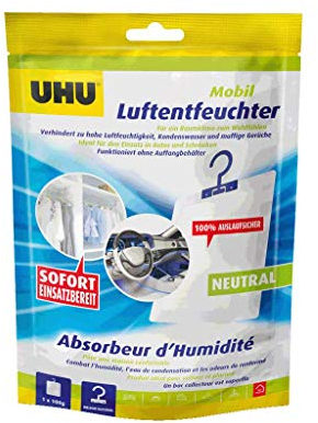 UHU Luftentfeuchter Mobil, Innovataive Kompaktlösung gegen Feuchtigkeit in Autos, Wohnwägen, Kellerräumen, u.v.m., 100 g