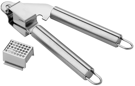 Chef Aid Garlic Press, High Grade Stainless Steel Mincer, Made for Crushing, Peeling and Mincing Garlic, Ginger, Sliced Onion and More with Ease - Dishwasher Safe