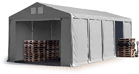 TOOLPORT Lagerzelt Industriezelt 5x10 m Zelthalle mit 3m Seitenhöhe PVC Plane 850 N grau wasserdicht Ganzjahreszelt mit Reißverschlusstor
