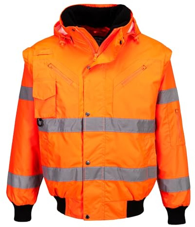 Portwest Hi-Vis 3-in-1 Bomber Jacket, Size: XXL, Colour: Orange, C467ORRXXL
