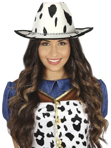 FIESTAS GUIRCA | Cow Print Cowboy Hat (One Size) - Cowboy Fancy Dress Accessory for Wild West Parties and Carnival - Ideal for Unisex Adults - Black and White