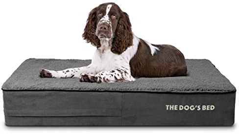 The Dog’s Bed Orthopaedic Memory Foam Dog Bed with Enhanced Support, Large Grey Plush, Waterproof, Supportive Dog Bed with Replaceable Covers, Veterinary Approved