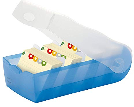 HAN Lernkarteibox CROCO, einfach Vokabeln lernen mit 5-Fächer-Lernsystem, DIN A8 Karteikasten für 500 Karten, inkl. 5 Stützplatten + 100 Lernkarten, Karteibox, Lernbox, 998-643, transluzent / blau