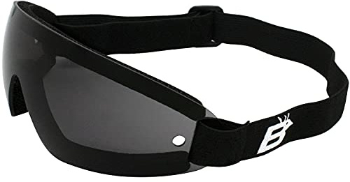 Birdz Eyewear Wing Goggles Black Frame Smoke Lens Skydiving Extreme Sports 100% UV Protection Antifog Coated Adjustable Strap Peripheral Vision Neoprene Foam Padding Shatterproof Lens Microfiber Bag