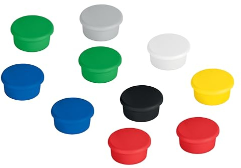 FRANKEN Signal-magneter runda, 10 stycken, högkvalitativa självhäftande magneter för magnettavla, whiteboard eller kylskåp på kontor, skola eller hushåll, 13 mm, färgglada, HM10 99