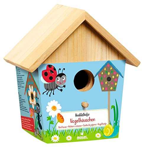 Moses. Krabbelkäfer Vogelhäuschen, Holz-Vogelhaus zum DIY bemalen, Aus Kiefernholz mit Acrylfarben und Pinsel, Flugloch Ø 28mm, Für den Garten