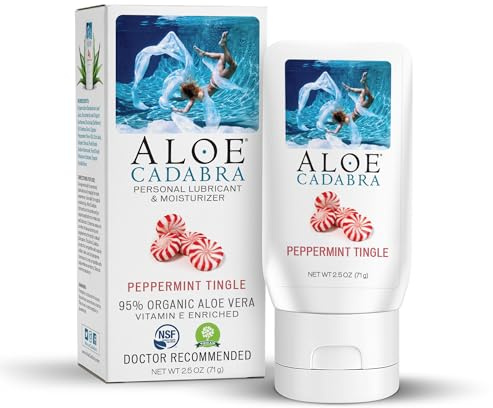 Aloe Cadabra Flavored Personal Lubricant and Vaginal Moisturizer, Organic Edible Aloe Lube for Men, Women and Couples, Non-Staining, pH Balanced, Toy Compatible (Peppermint, 2.5 Ounces, 1 Pack)
