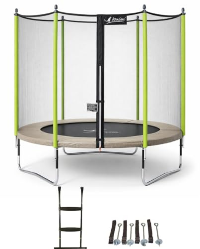 Kangui - Trampoline de Jardin Ø 300 cm JUMPI Zen – Saut Confort et Loisirs – Filet de Sécurité, Échelle & Kit d’Ancrage – Taupe et Vert