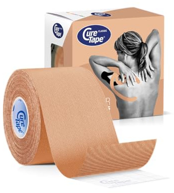 CureTape Classic 5cm | Vendaje Kinesiológico Resistente al Agua | Cinta Médica | Venda Neuromuscular | La Mejor Adhesión | Aumenta la Movilidad y el Rendimiento | Reduce el Dolor Articular | Beige