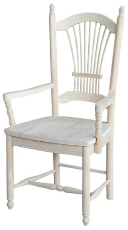 IC International Concepts, SheafBack Arm Chair, 225lbs wt capacity, Solid Real Wood, Sturdy Parawood, DIY, Paint/Stain Ready, Unfinished