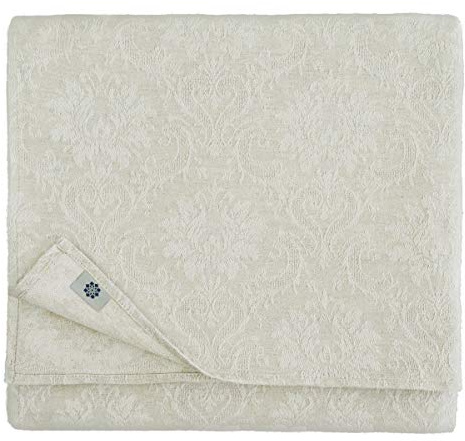 LINEN & COTTON Jacquard Tovaglia da Tavola Elegante in Damasco Waverly - 52% Lino, 48% Cotone, Beige (147 x 300 cm) Tovaglia Rettangolare Lunga 3 Metri per Casa Cucina Matrimonio Festa Eventi
