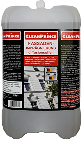 10 Litros cleanprince Fachadas Imprimación Impregnación Protección de Pintura Protectora para Todos Absorbente Piedras Naturales y Clinker Ladrillos Yeso Exterior Vista Concreto Balcones Teja Chimenea