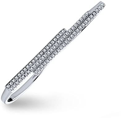 Bague à deux doigts en argent sterling .925 avec barre latérale double pavée de zircone cubique géométrique pour adolescentes et femmes.