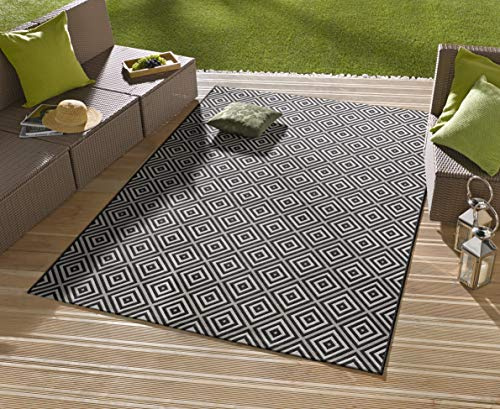 NORTHRUGS In- und Outdoor Teppich Karo 80x150cm - Wetterfest Modern Geometrisches Muster Kariert Allover Design Läufer für Balkon Terrasse Garten Wintergarten Wohnzimmerteppich Wasserfest in Schwarz