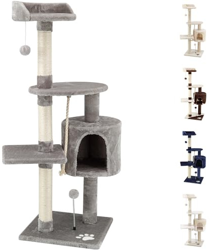 Beltom® TIRAGRAFFI per Gatto Alto 112 CM Parco Gioco Giochi GRAFFIATOIO SISAL Cuccia Albero Gatti Tira Graffi Palestra - Grigio
