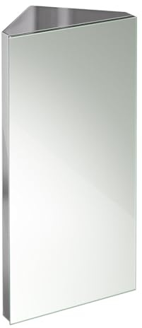 iBathUK Storvue Wall Mounted Corner Bathroom Mirror Cabinet, Frameless Triangular Silver Mirror, Magnetic Catch, Modern Bathroom Storage, Polished Stainless Steel, 300x600mm