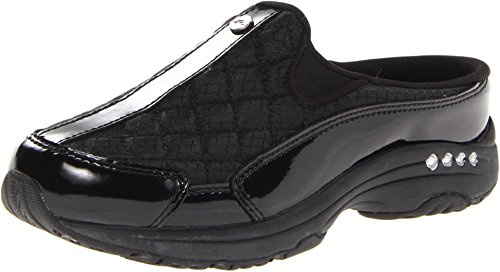 Easy Spirit Traveltime12, Mule Mujer, Patente Negro y Plateado, 38.5 EU X-Ancho
