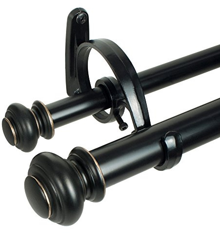Decopolitan Urn Telescoping Double Drapery Rod Set, 72-144, Antique Bronze