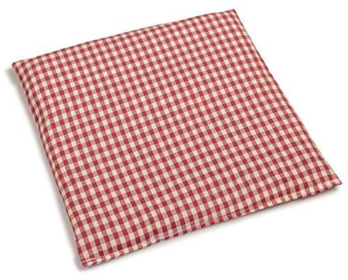 Cuscino termico con noccioli di ciliegia, 24 x 24 cm, in tessuto biologico, colore: rosso/bianco