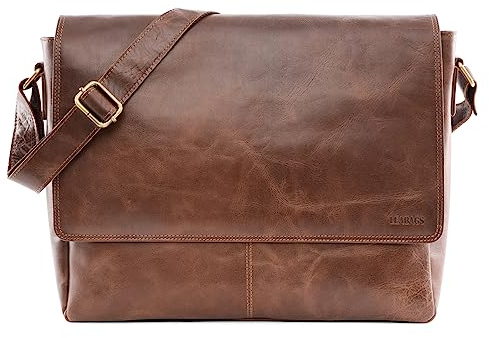 LEABAGS Messenger Bag, Acapulco Echtleder Aktentasche Herren & Damen, Leder Laptoptasche bis 15 Zoll, Umhängetasche mit Schultergurt 39 x 30 x 11 cm