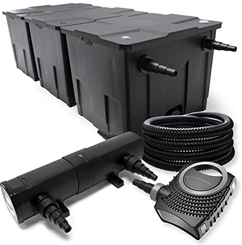 Wiltec Kit complet: CBF-350C Filtre de bassin jusqu'à 90000 L Biologique, NEO10000 SuperECO pompe de filtration 10000l/h 80W, CUV-224 lampe uv UVC Clarificateur avec 24W, 25m Tuyau 25 mm