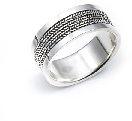 Silverly Anillos de Cuerda de Bali de 9mm para el Pulgar para Mujeres y Hombres | Anillos Gruesos de Plata de Ley 925 | Banda Ancha para Hombres | Diseño de Volutas | Anillo de Promesa para Parejas